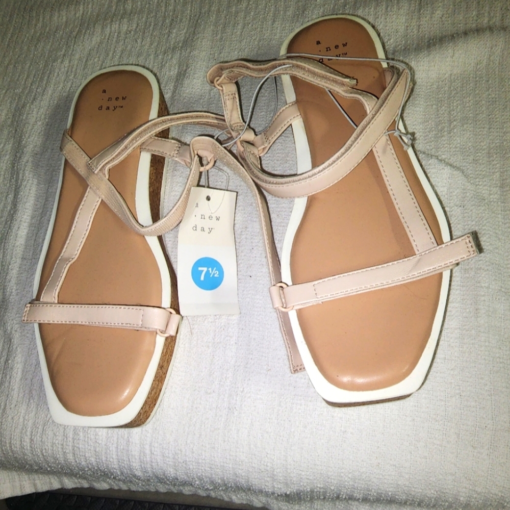 A New Day Nova Sporty Cork Platform White Summer Sandals